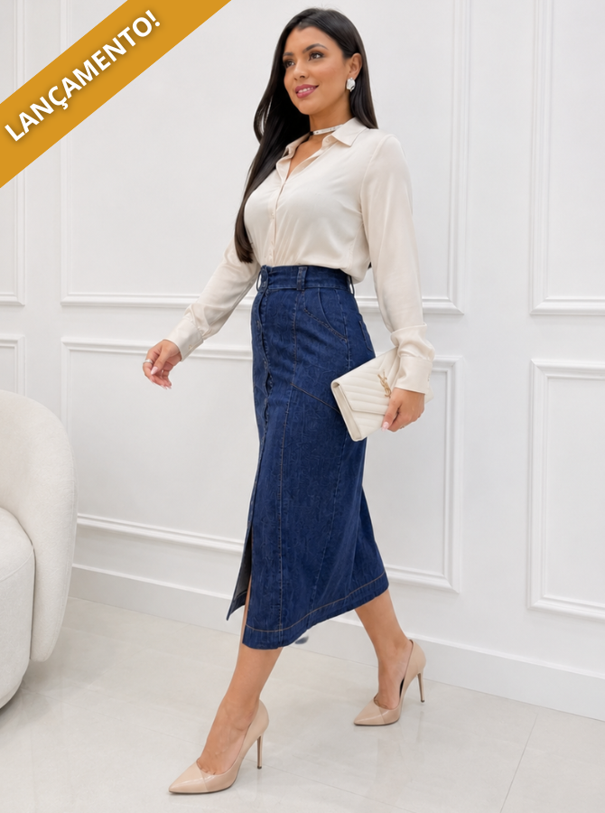 Saia Jeans Midi Premium